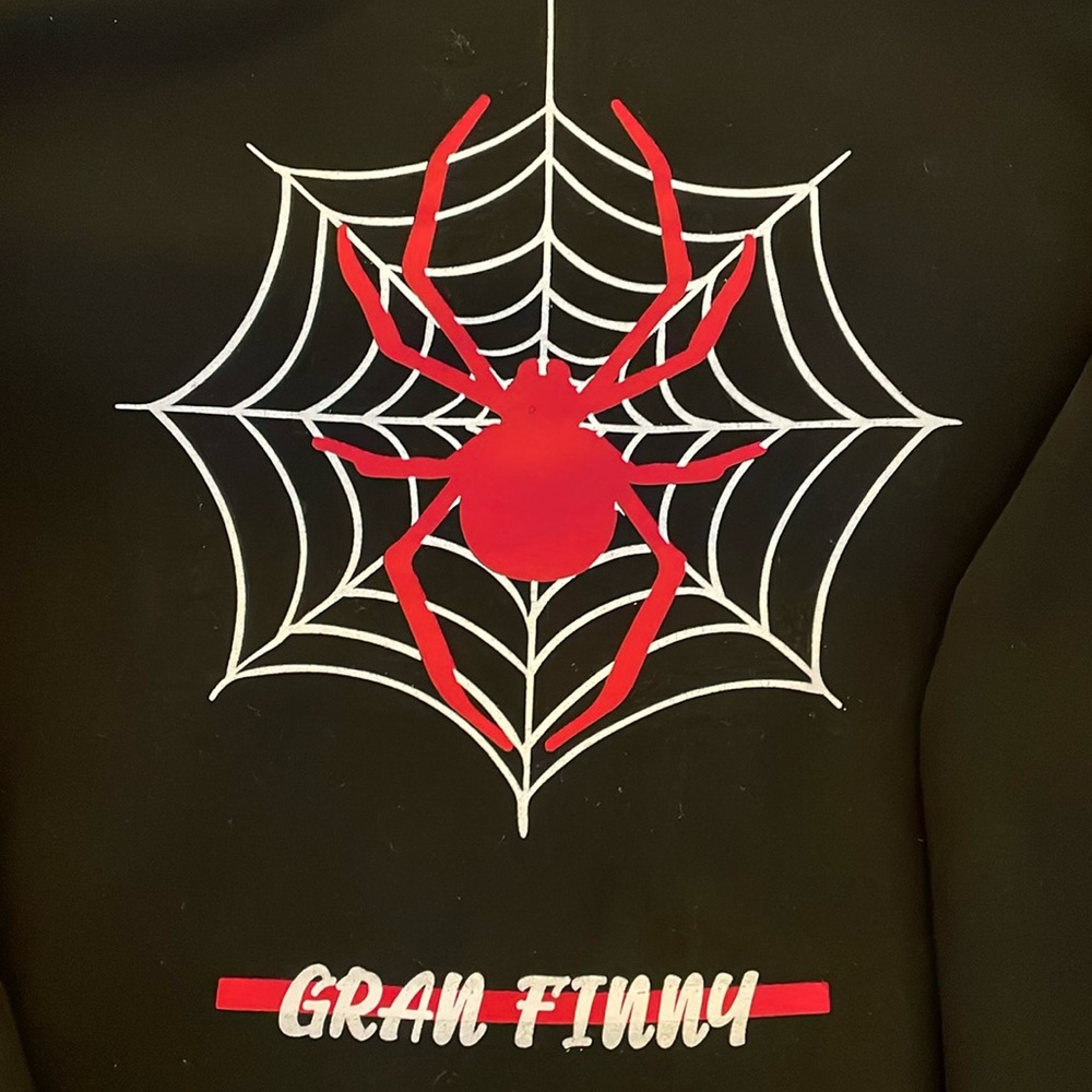 Gran Finny Black Sweatshirt with red spider and white Web